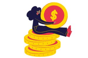 Femme sur une pile d'argent